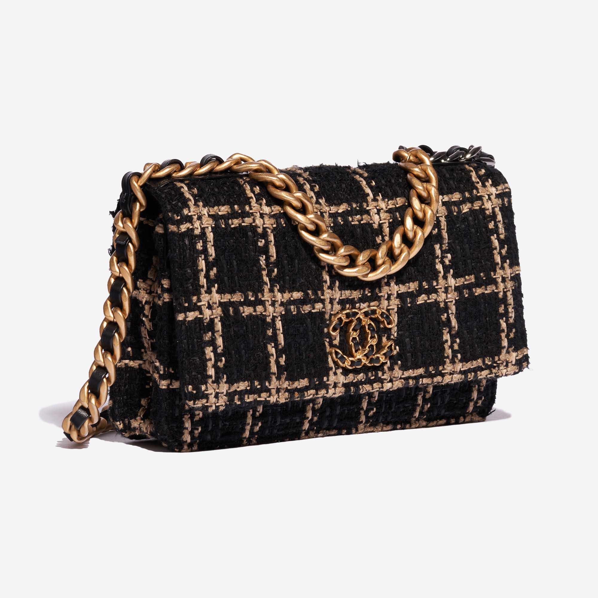 Pre-owned Chanel bag 19 WOC Tweed Black / Beige Beige, Black Side Front | Sell your designer bag on Saclab.com