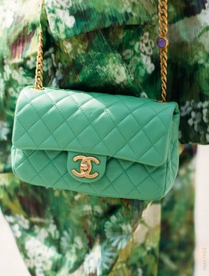 Green Chanel Timeless Classic Flap Bag Mini