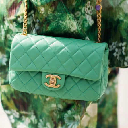 Green Chanel Timeless Classic Flap Bag Mini