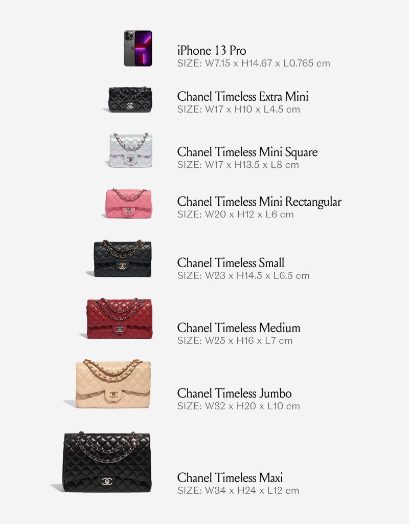 Sacs Chanel d'occasion | Rabat Comparaison de la taille des sacs classiques