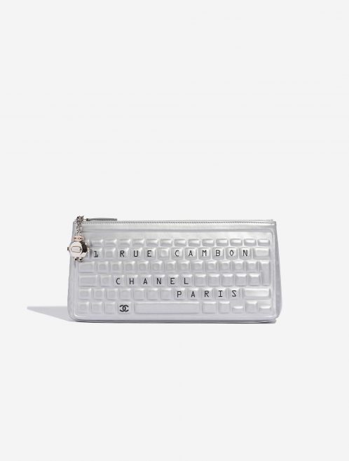 Pre-owned Chanel bag Keyboard Clutch Calf Silver Metallic, Silver Front | Sell your designer bag on Saclab.com