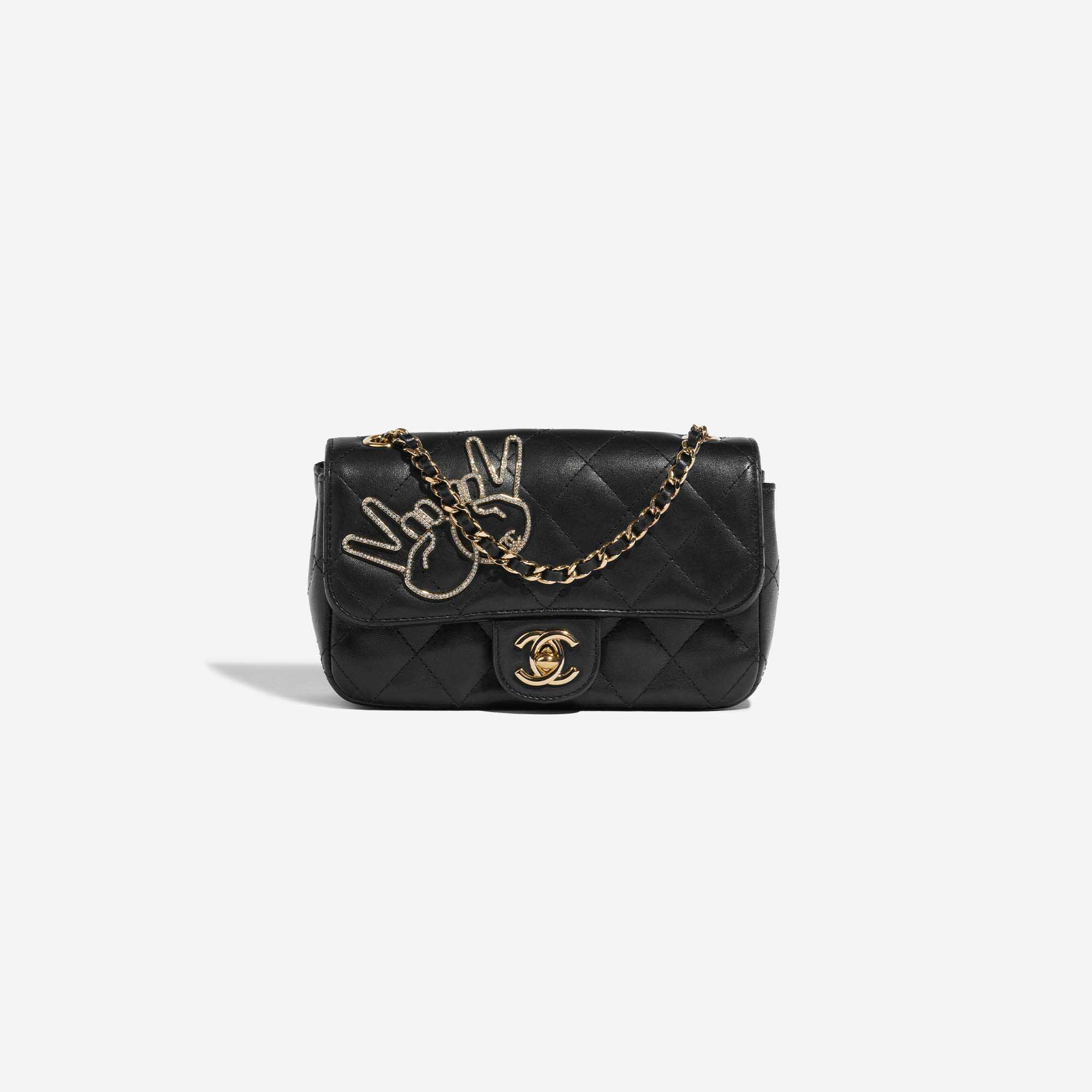 Chanel Victory Peace Flap Bag Mini Lamb Black  SACLÀB