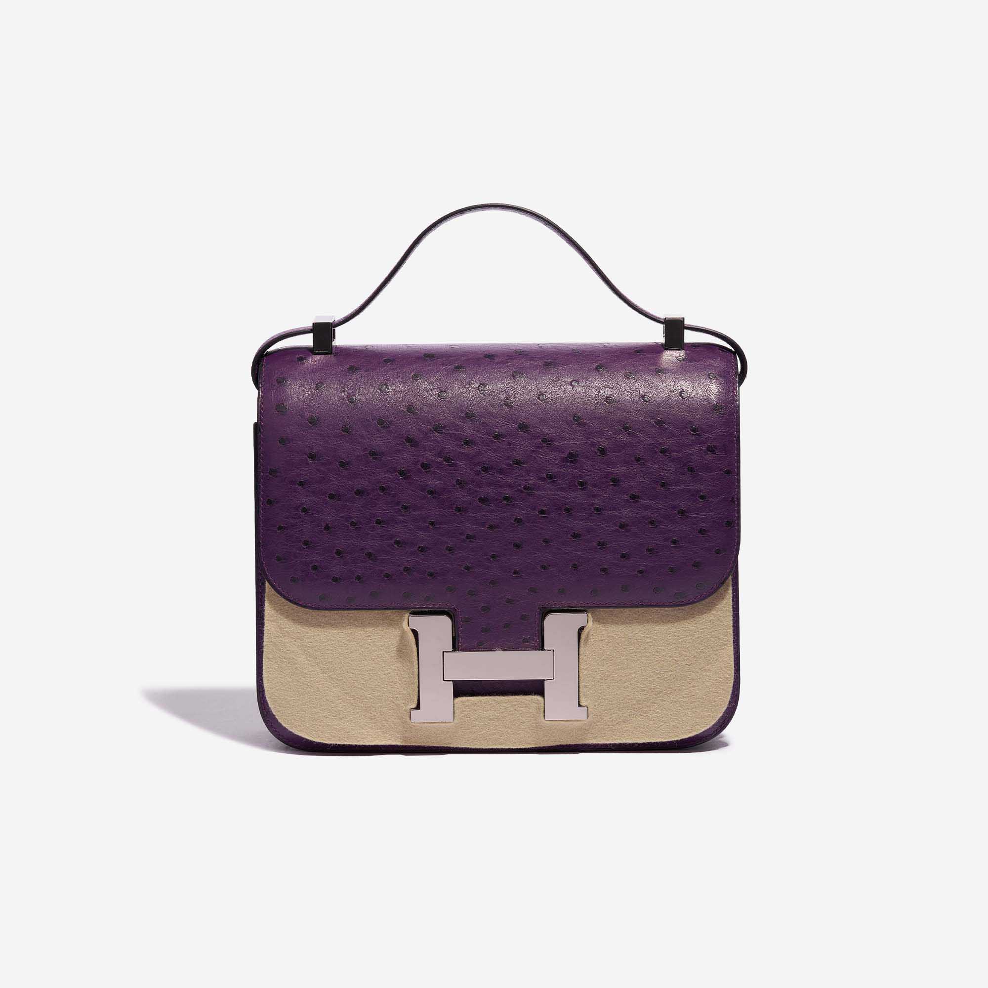 Pre-owned Hermès bag Constance 24 Ostrich Violin Violet Front Velt | Sell your designer bag on Saclab.com