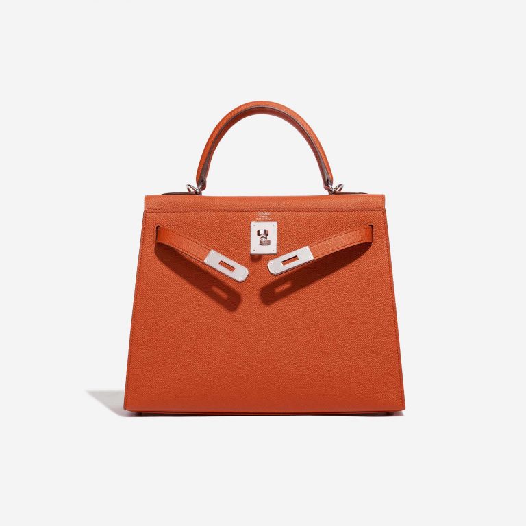 Pre-owned Hermès bag Kelly 28 Epsom Terre Battue Orange Front Open | Sell your designer bag on Saclab.com