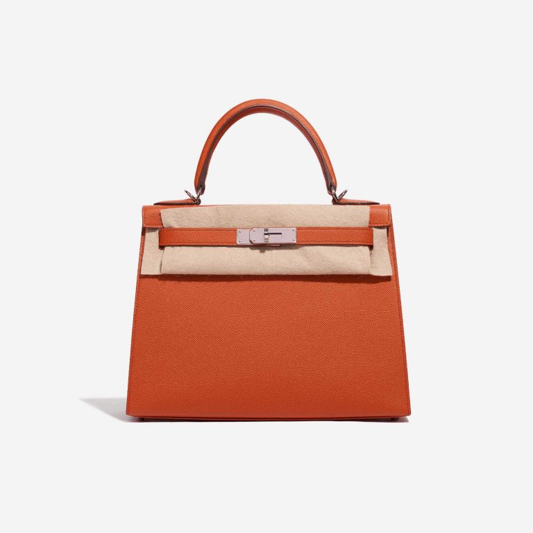 Pre-owned Hermès bag Kelly 28 Epsom Terre Battue Orange Front Velt | Sell your designer bag on Saclab.com