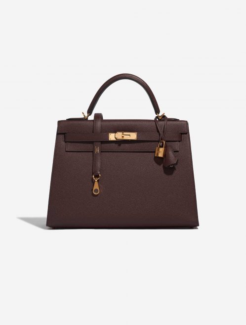 Pre-owned Hermès bag Kelly 32 Epsom Bordeaux Brown, Violet Front | Sell your designer bag on Saclab.com