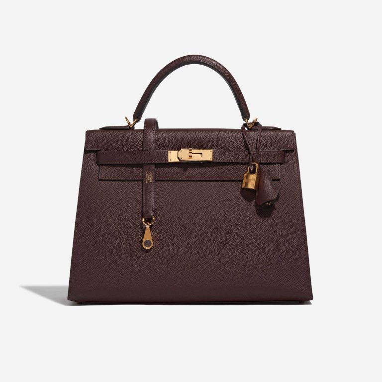 Pre-owned Hermès bag Kelly 32 Epsom Bordeaux Brown, Violet Front | Sell your designer bag on Saclab.com