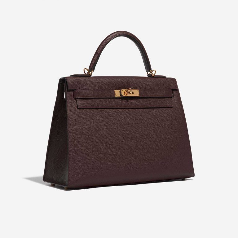 Pre-owned Hermès bag Kelly 32 Epsom Bordeaux Brown, Violet Side Front | Sell your designer bag on Saclab.com