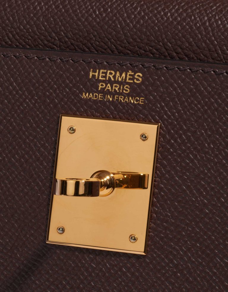 Pre-owned Hermès bag Kelly 32 Epsom Bordeaux Brown, Violet Logo | Sell your designer bag on Saclab.com