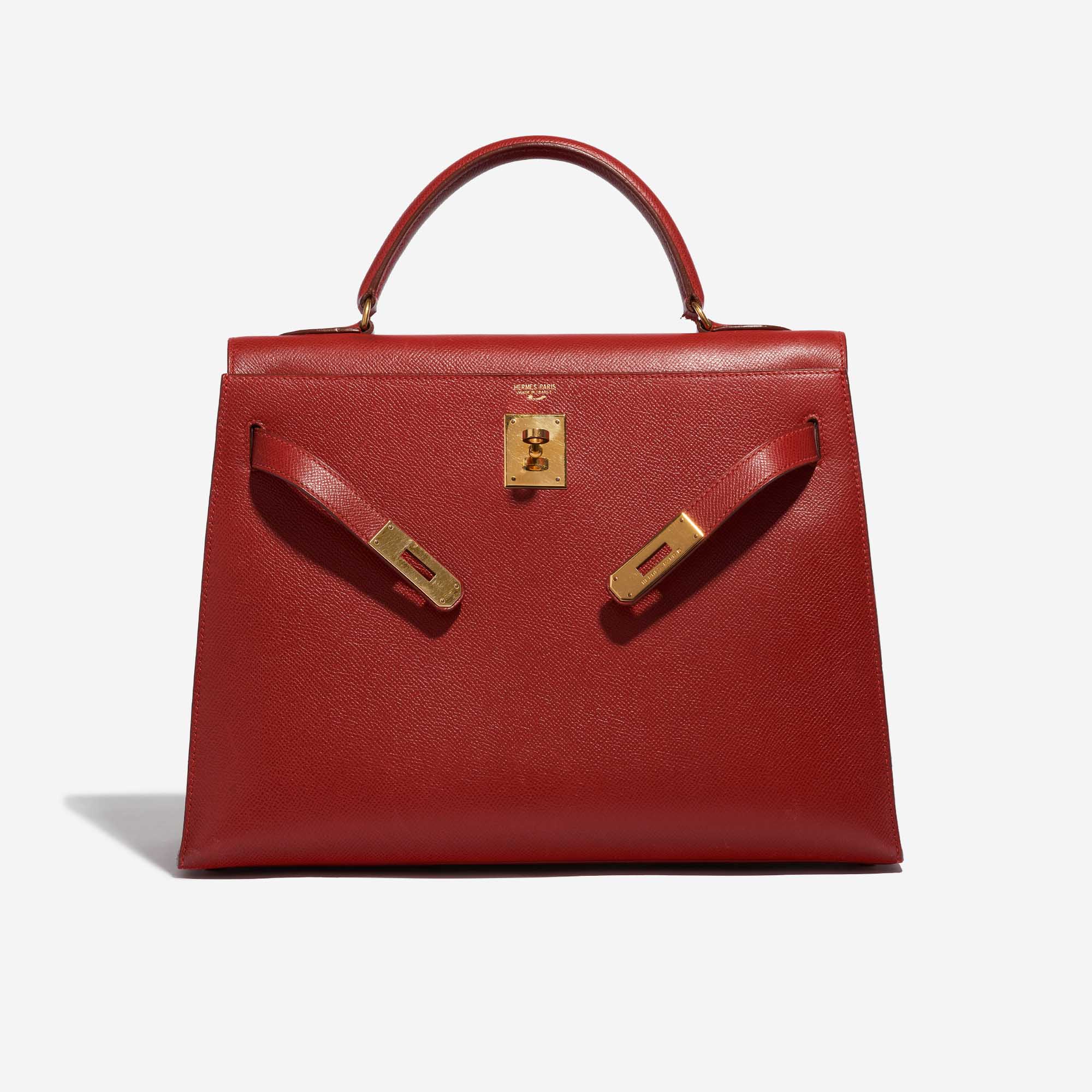Pre-owned Hermès bag Kelly 32 Epsom Rouge Casaque Red Front Open | Sell your designer bag on Saclab.com