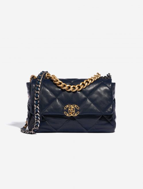 Pre-owned Chanel bag 19 Flap Bag Large Lamb Navy Blue Front | Sell your designer bag on Saclab.com