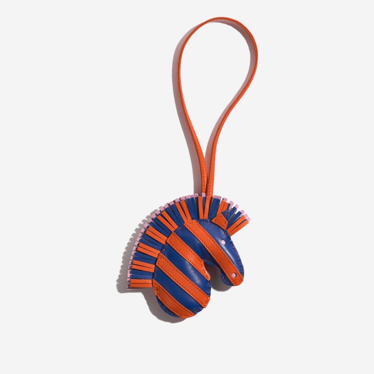 Pre-owned Hermès bag GeeGee Savannah Charm Milo Lamb Bleu de France / Orange Poppy / Mauve Sylvestre Blue, Orange, Rose Detail | Sell your designer bag on Saclab.com