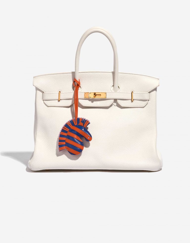 Pre-owned Hermès bag GeeGee Savannah Charm Milo Lamb Bleu de France / Orange Poppy / Mauve Sylvestre Blue Front | Sell your designer bag on Saclab.com