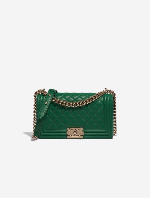 Pre-owned Chanel bag Boy Old Medium Lamb Green Green Front | Sell your designer bag on Saclab.com