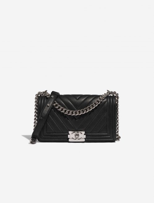 Pre-owned Chanel bag Boy Old Medium Calf Black Black Front | Sell your designer bag on Saclab.com