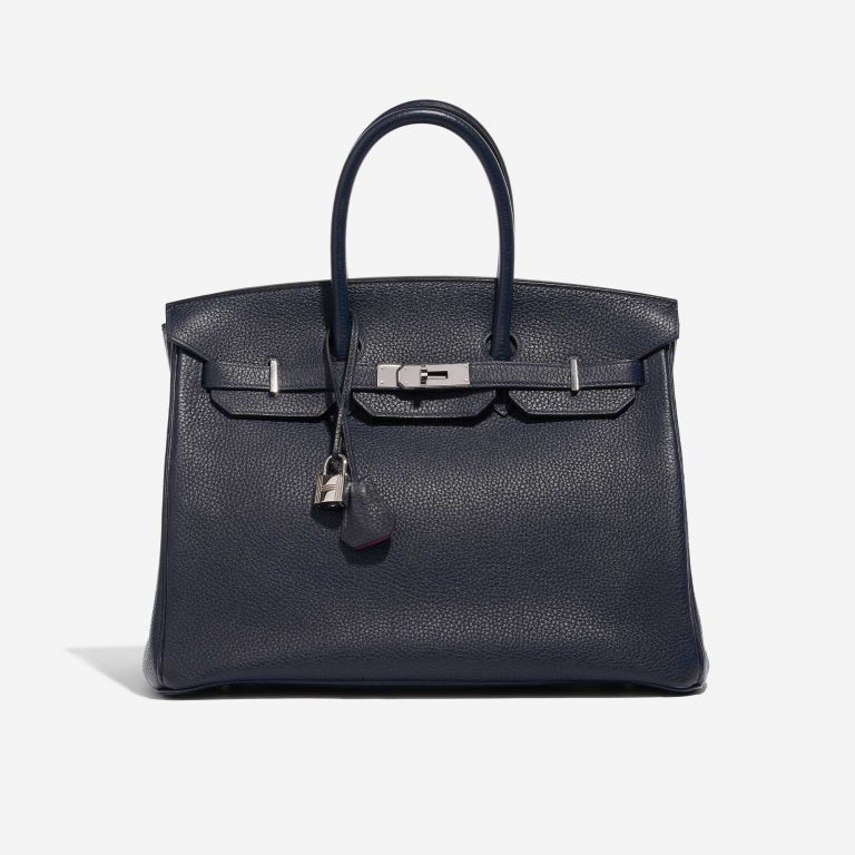 Pre-owned Hermès bag Birkin 35 Verso Clemence Blue Nuit / Magnolia Blue Front | Sell your designer bag on Saclab.com