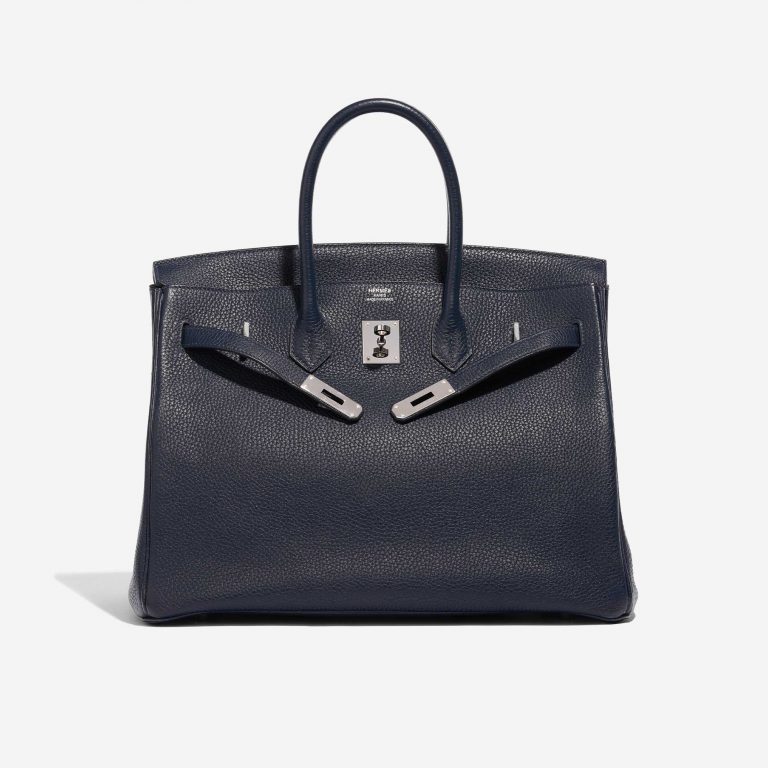 Pre-owned Hermès bag Birkin 35 Verso Clemence Blue Nuit / Magnolia Blue Front Open | Sell your designer bag on Saclab.com