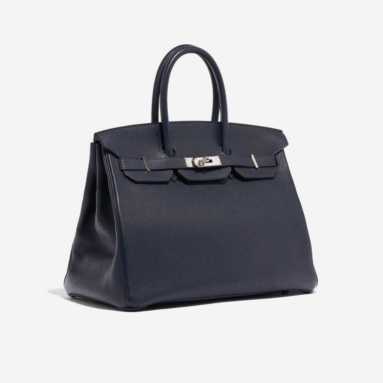 Pre-owned Hermès bag Birkin 35 Verso Clemence Blue Nuit / Magnolia Blue Side Front | Sell your designer bag on Saclab.com