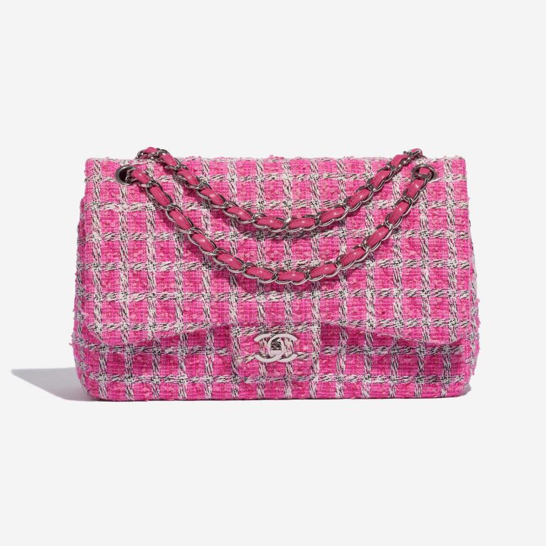 Pre-owned Chanel bag Timeless Jumbo Tweed Pink / White Pink, White Front | Sell your designer bag on Saclab.com