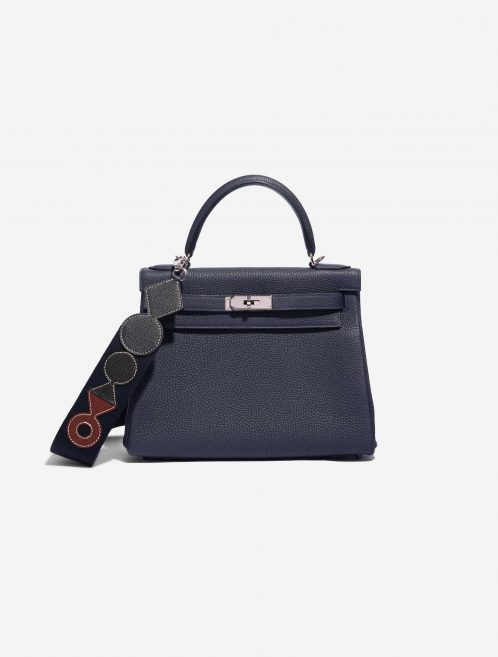 Pre-owned Hermès bag Attelage Shoulder Strap 85 Canvas / Epsom Blue Indigo / Black / Rouge H Blue Front | Sell your designer bag on Saclab.com