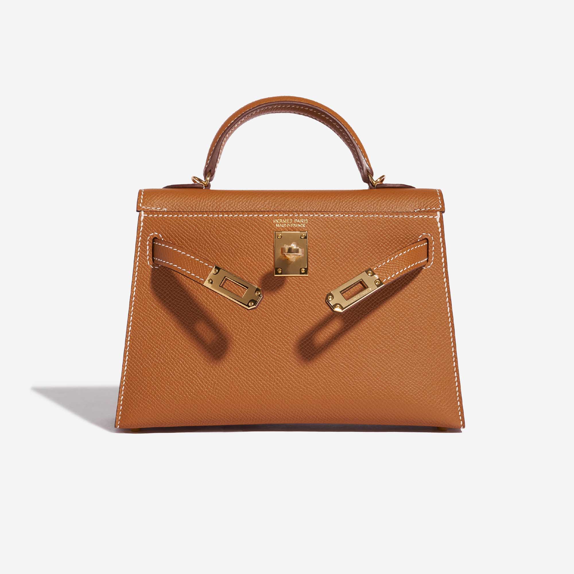 Pre-owned Hermès Tasche Kelly Mini Epsom Gold Braun Front Open | Verkaufen Sie Ihre Designer-Tasche auf Saclab.com