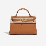 Pre-owned Hermès bag Kelly Mini Epsom Gold Brown Front Velt | Sell your designer bag on Saclab.com