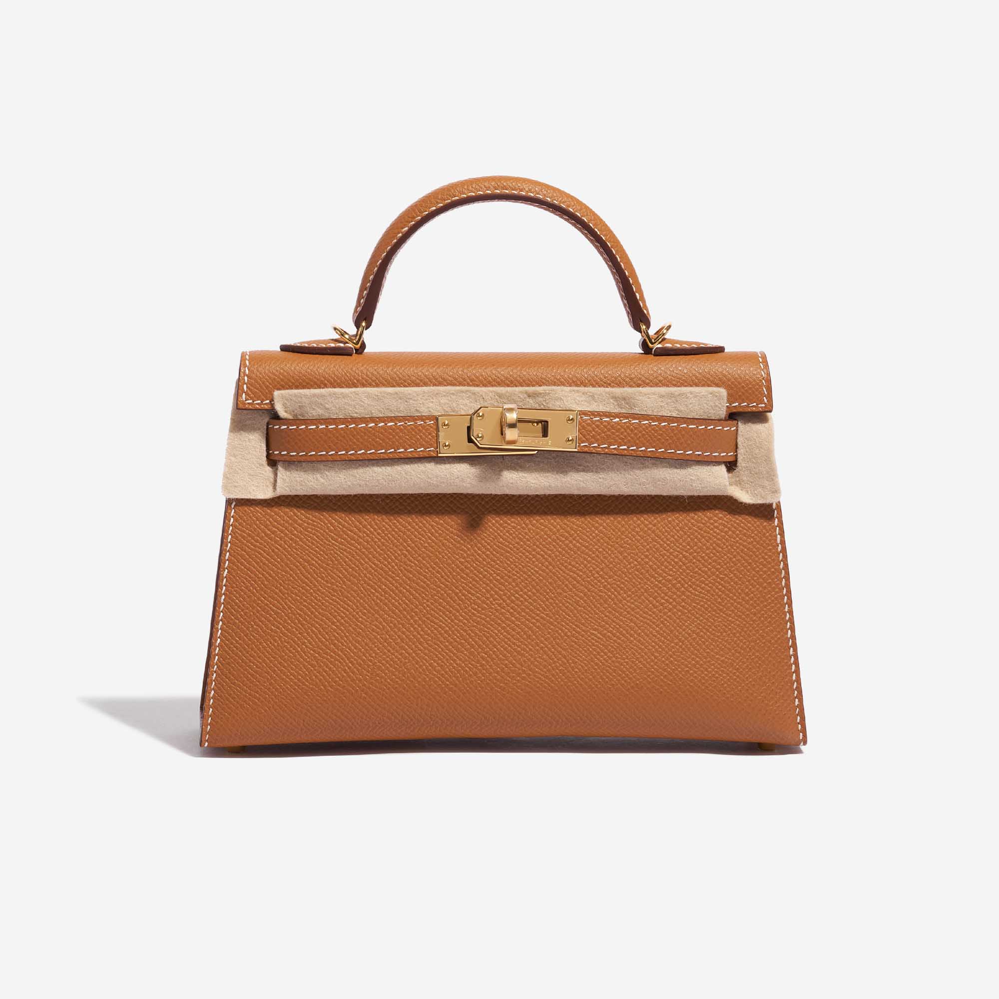 Pre-owned Hermès Tasche Kelly Mini Epsom Gold Braun Front Velt | Verkaufen Sie Ihre Designer-Tasche auf Saclab.com
