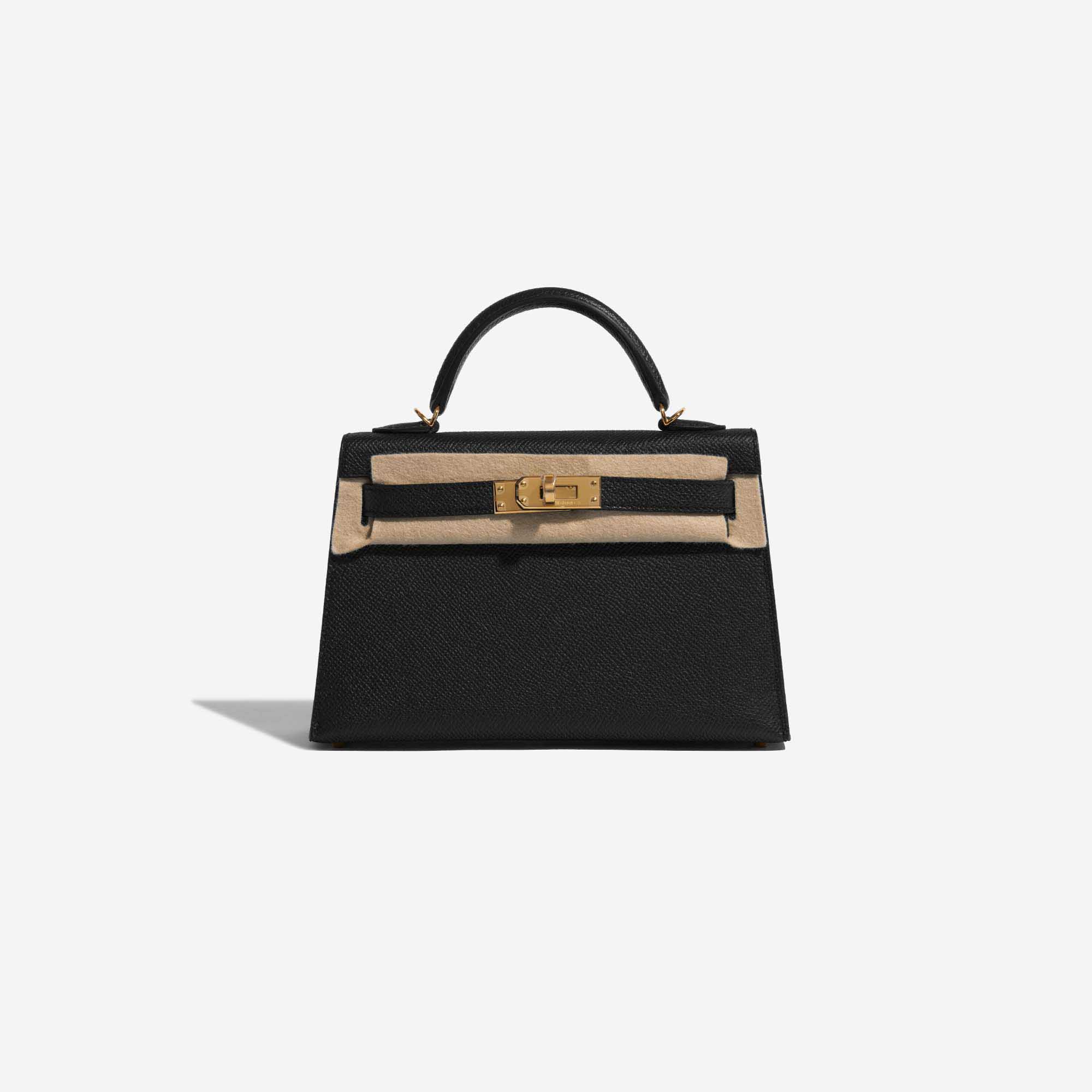 Pre-owned Hermès bag Kelly Mini Epsom Black Black Front Velt | Sell your designer bag on Saclab.com