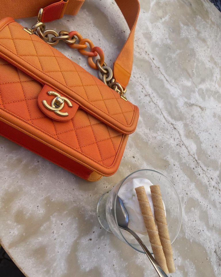 Chanel Sunset by the Sea orange Caviar Leather Rabat Bag | Annabel Rosendahl