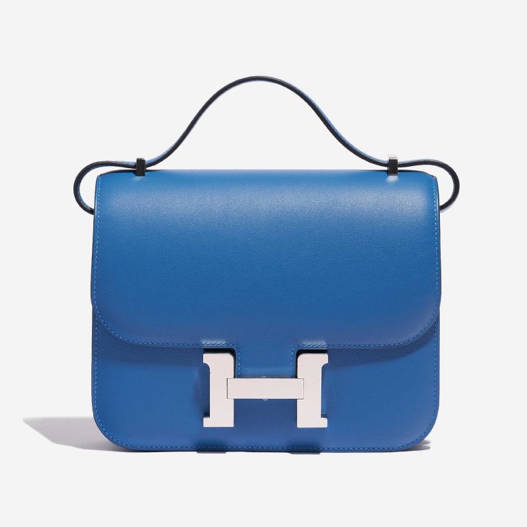 Pre-owned Hermès bag Constance 18 Swift Mykonos / Bleu Encre Blue Front | Sell your designer bag on Saclab.com