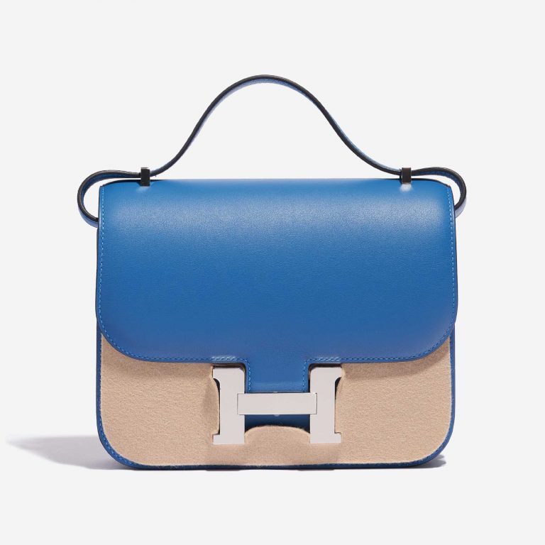 Pre-owned Hermès bag Constance 18 Swift Blue Mykonos / Blue Encre Blue Front Velt | Sell your designer bag on Saclab.com