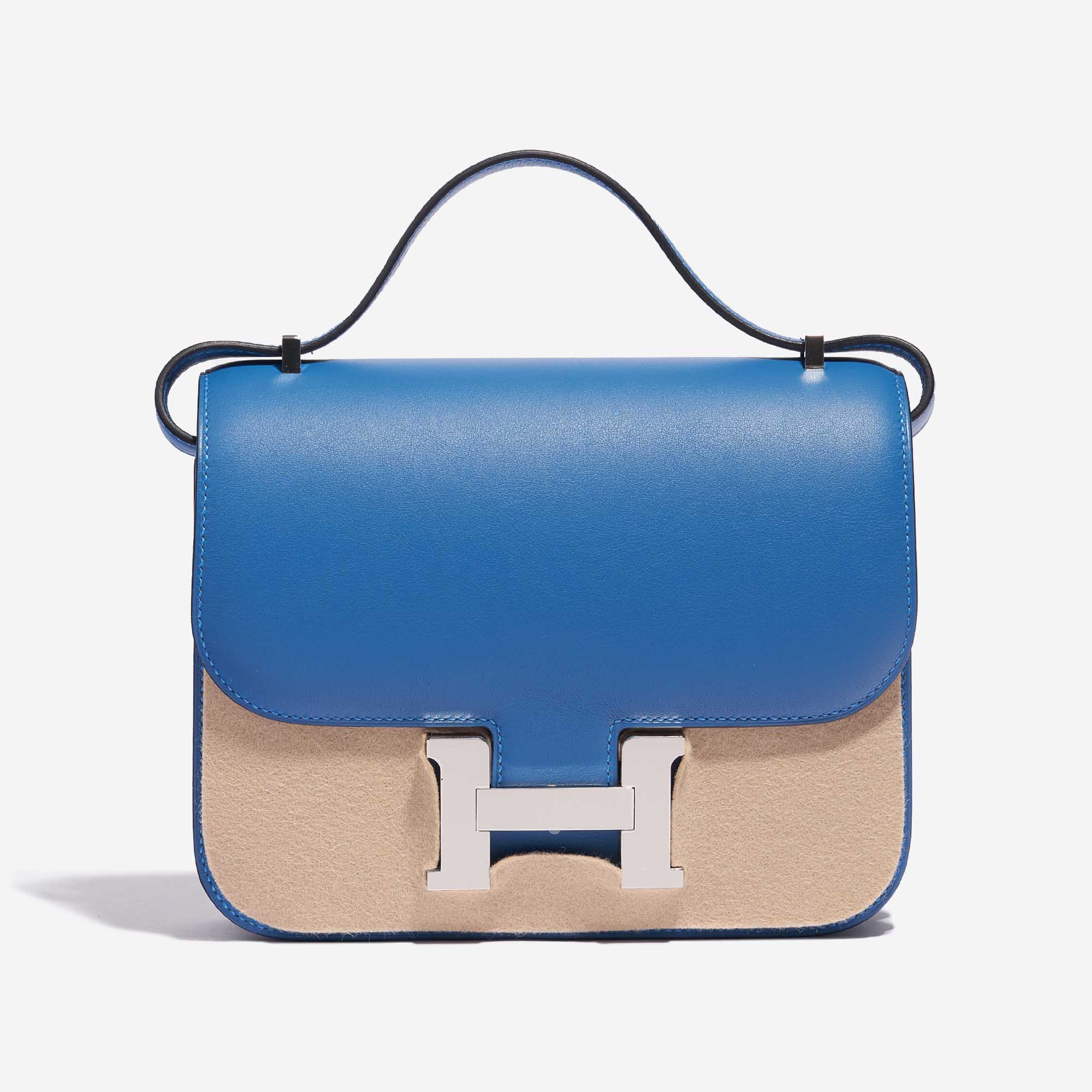 Pre-owned Hermès bag Constance 18 Swift Blue Mykonos / Blue Encre Blue Front Velt | Sell your designer bag on Saclab.com