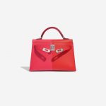 Pre-owned Hermès bag Kelly Mini Epsom Rose Extreme / Rouge de Coeur / Blue Zanzibar Red, Rose Front Open | Sell your designer bag on Saclab.com