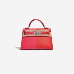 Pre-owned Hermès bag Kelly Mini Epsom Rose Extreme / Rouge de Coeur / Blue Zanzibar Red, Rose Front Velt | Sell your designer bag on Saclab.com