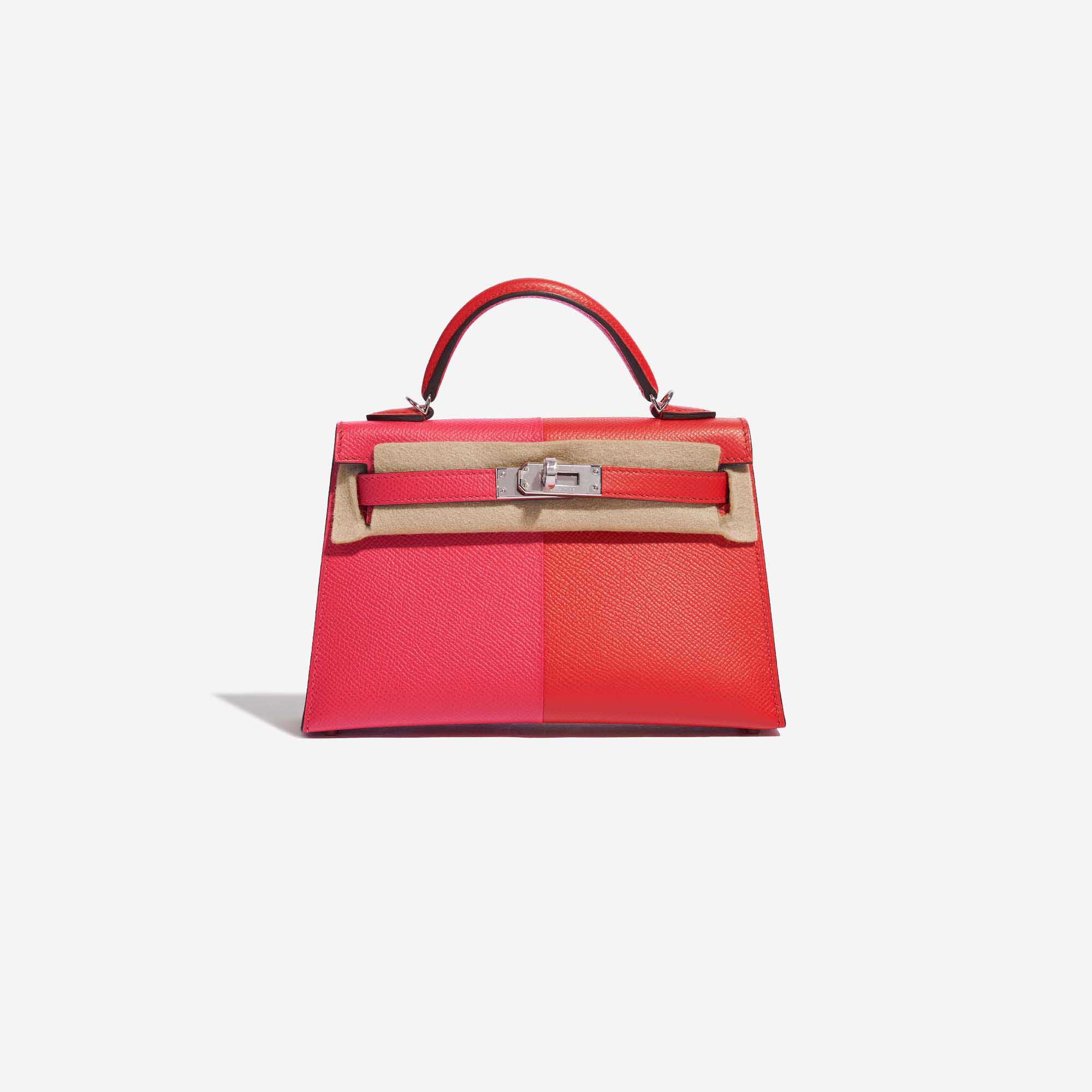Gebrauchte Hermès Tasche Kelly Mini Epsom Rose Extreme / Rouge de Coeur / Blue Zanzibar Red, Rose Front Velt | Verkaufen Sie Ihre Designer-Tasche auf Saclab.com