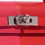 Pre-owned Hermès bag Kelly Mini Epsom Rose Extreme / Rouge de Coeur / Blue Zanzibar Red, Rose Closing System | Sell your designer bag on Saclab.com