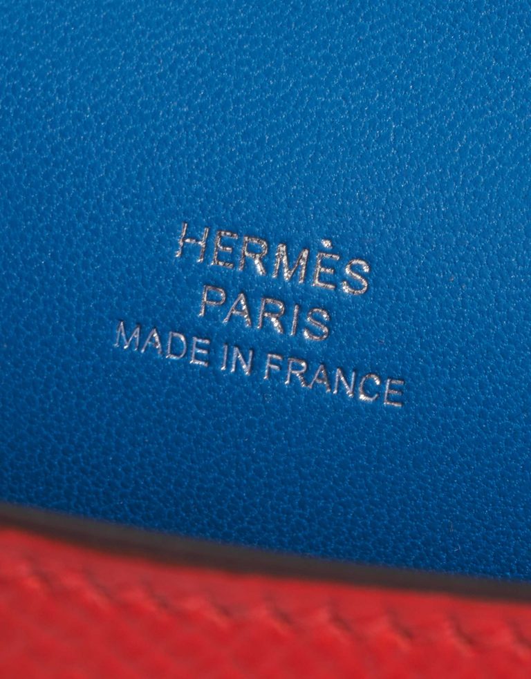 Pre-owned Hermès bag Kelly Mini Epsom Rose Extreme / Rouge de Coeur / Blue Zanzibar Red, Rose Logo | Sell your designer bag on Saclab.com