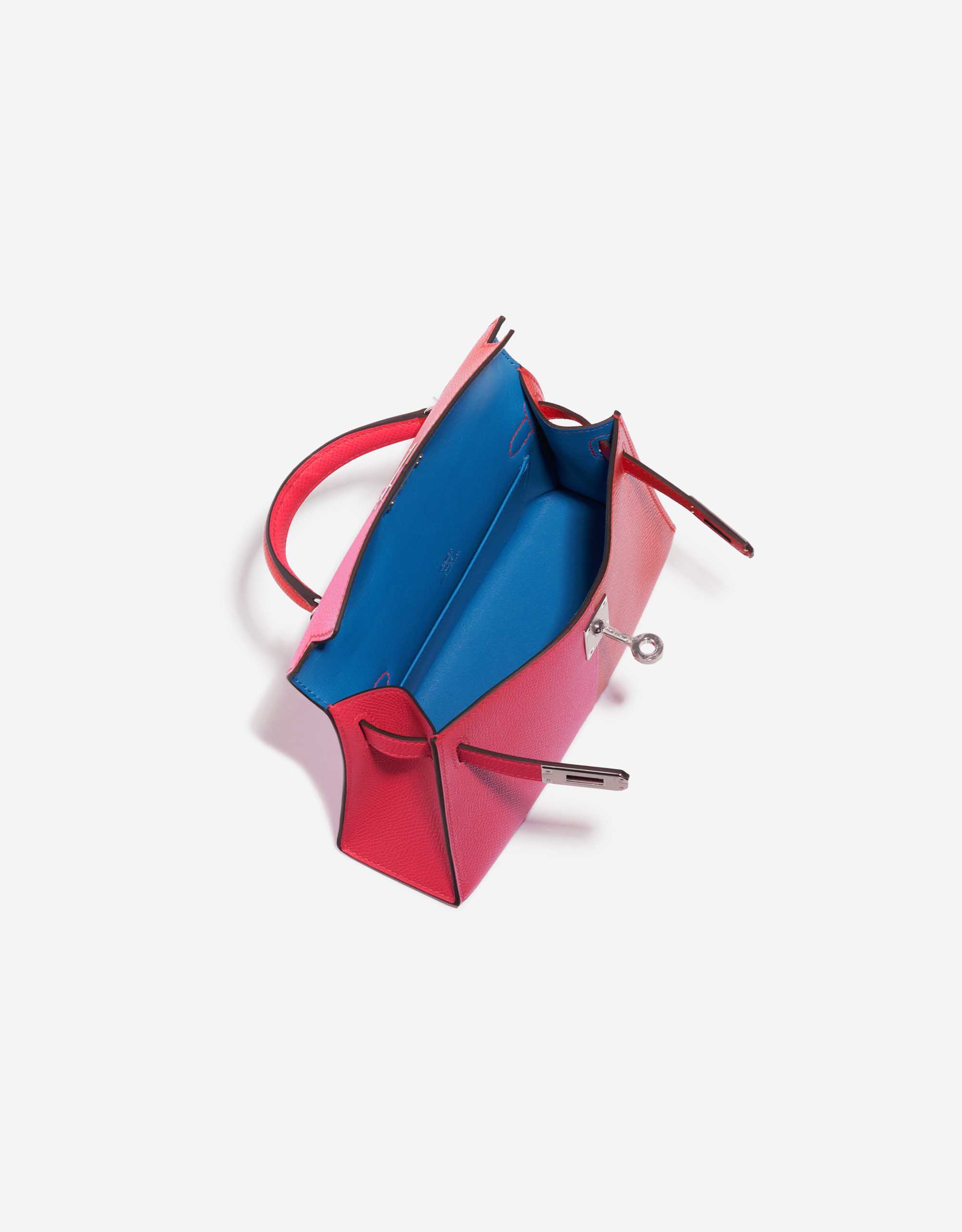 Pre-owned Hermès bag Kelly Mini Epsom Rose Extreme / Rouge de Coeur / Blue Zanzibar Red, Rose Inside | Sell your designer bag on Saclab.com