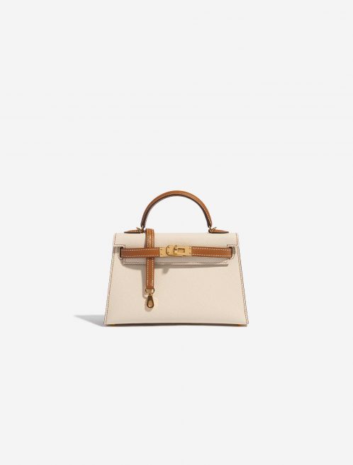 Pre-owned Hermès bag Kelly Mini Epsom Craie / Gold Brown, Grey Front | Sell your designer bag on Saclab.com