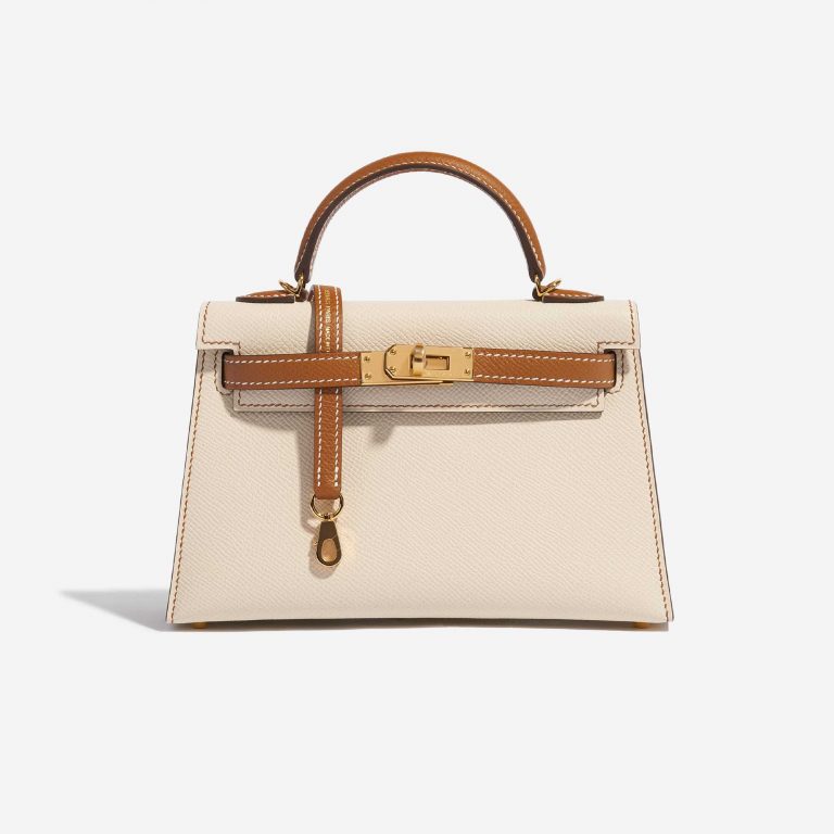 Pre-owned Hermès bag Kelly Mini Epsom Craie / Gold Brown, Grey Front | Sell your designer bag on Saclab.com