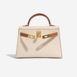 Pre-owned Hermès bag Kelly Mini Epsom Craie / Gold Brown, Grey Front Open | Sell your designer bag on Saclab.com