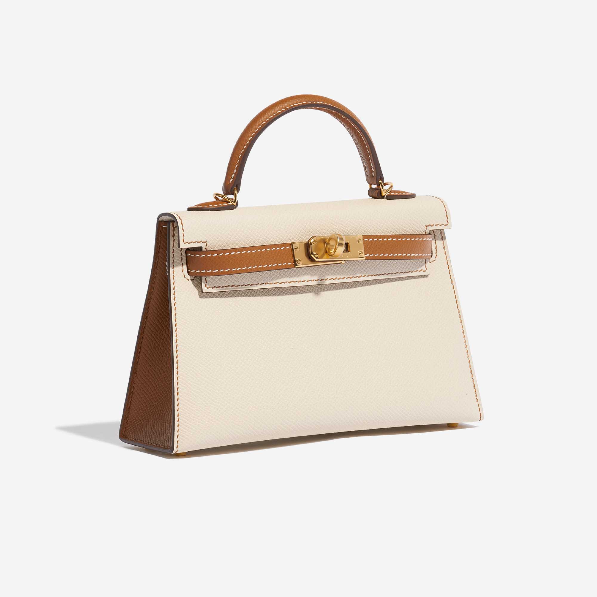 Gebrauchte Hermès Tasche Kelly Mini Epsom Craie / Gold Brown, Grey Side Front | Verkaufen Sie Ihre Designer-Tasche auf Saclab.com