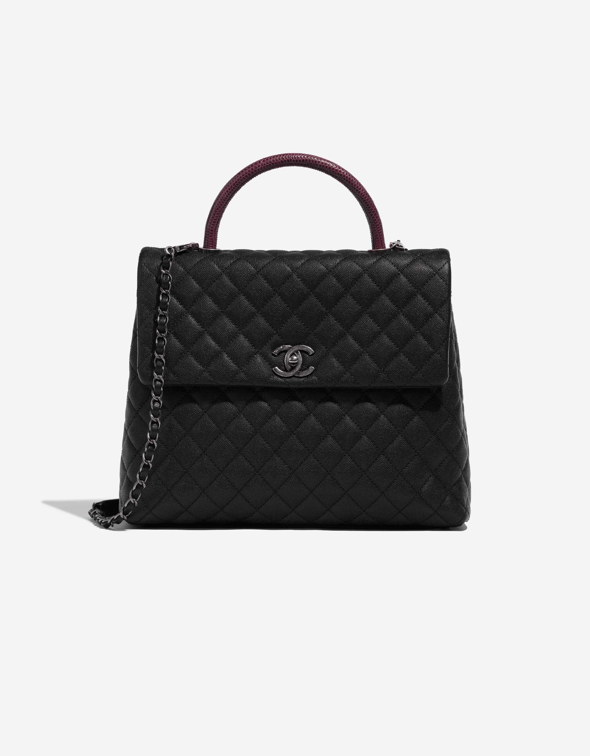 Pre-owned Chanel Mini Coco Handle Burgundy Lizard Ruthenium