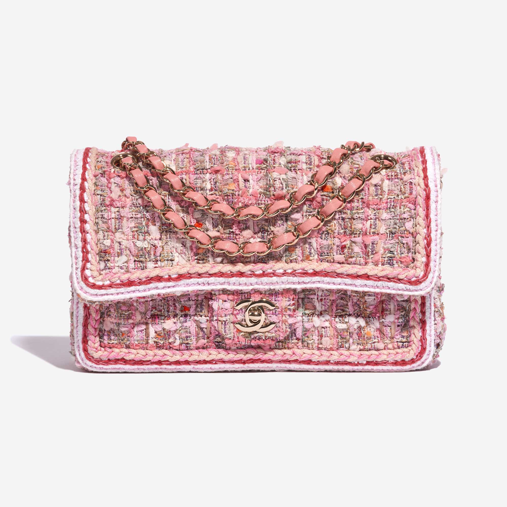 CHANEL Coco Top Handle Tweed Shoulder Bag Pink