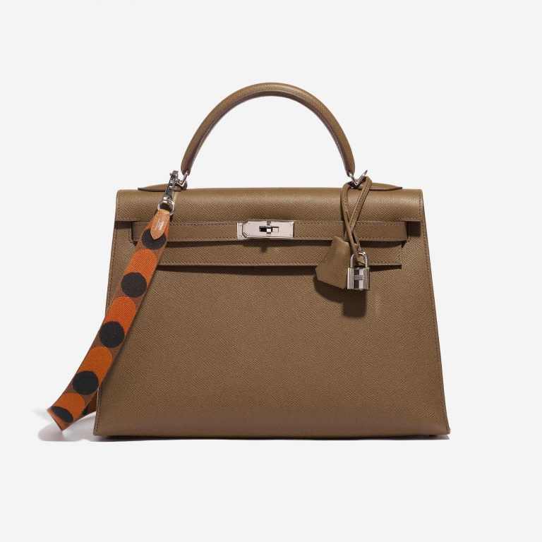 Pre-owned Hermès bag Kelly 32 Epsom Toundra Brown Front | Sell your designer bag on Saclab.com