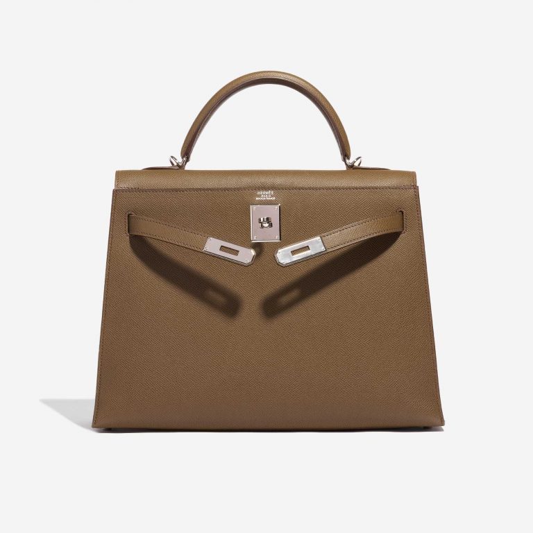 Pre-owned Hermès bag Kelly 32 Epsom Toundra Brown Front Open | Sell your designer bag on Saclab.com