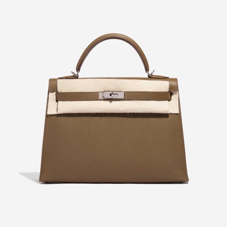 Pre-owned Hermès bag Kelly 32 Epsom Toundra Brown Front Velt | Sell your designer bag on Saclab.com