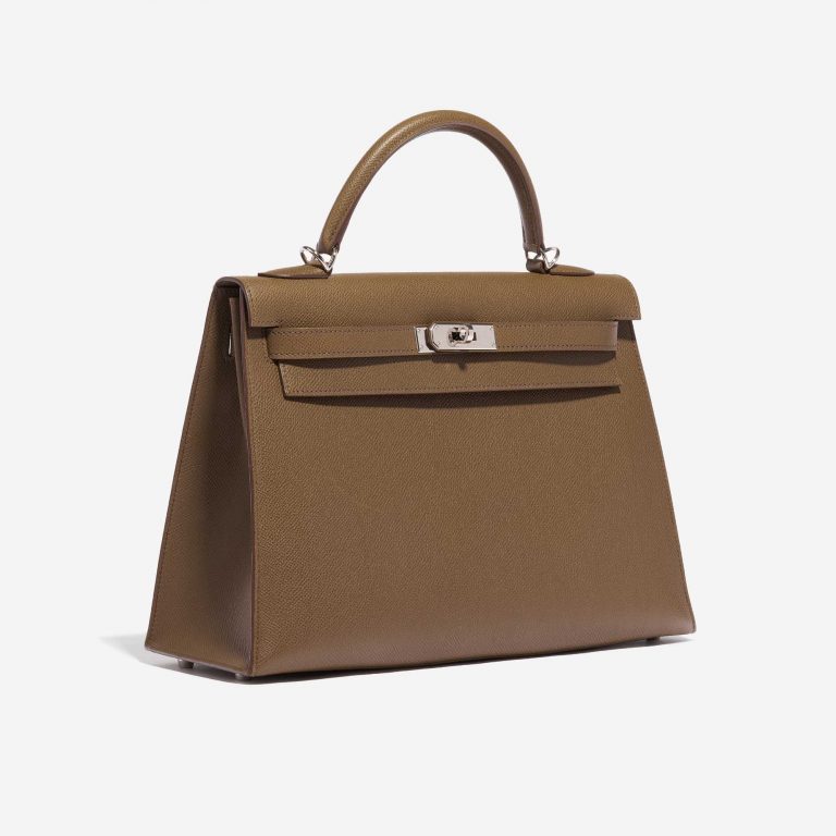 Pre-owned Hermès bag Kelly 32 Epsom Toundra Brown Side Front | Sell your designer bag on Saclab.com