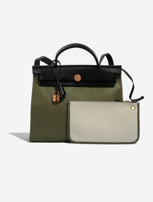 Pre-owned Hermès bag Herbag 31 Toile / Vache Hunter Lichen / Ecru / Black Black, Green Front | Sell your designer bag on Saclab.com