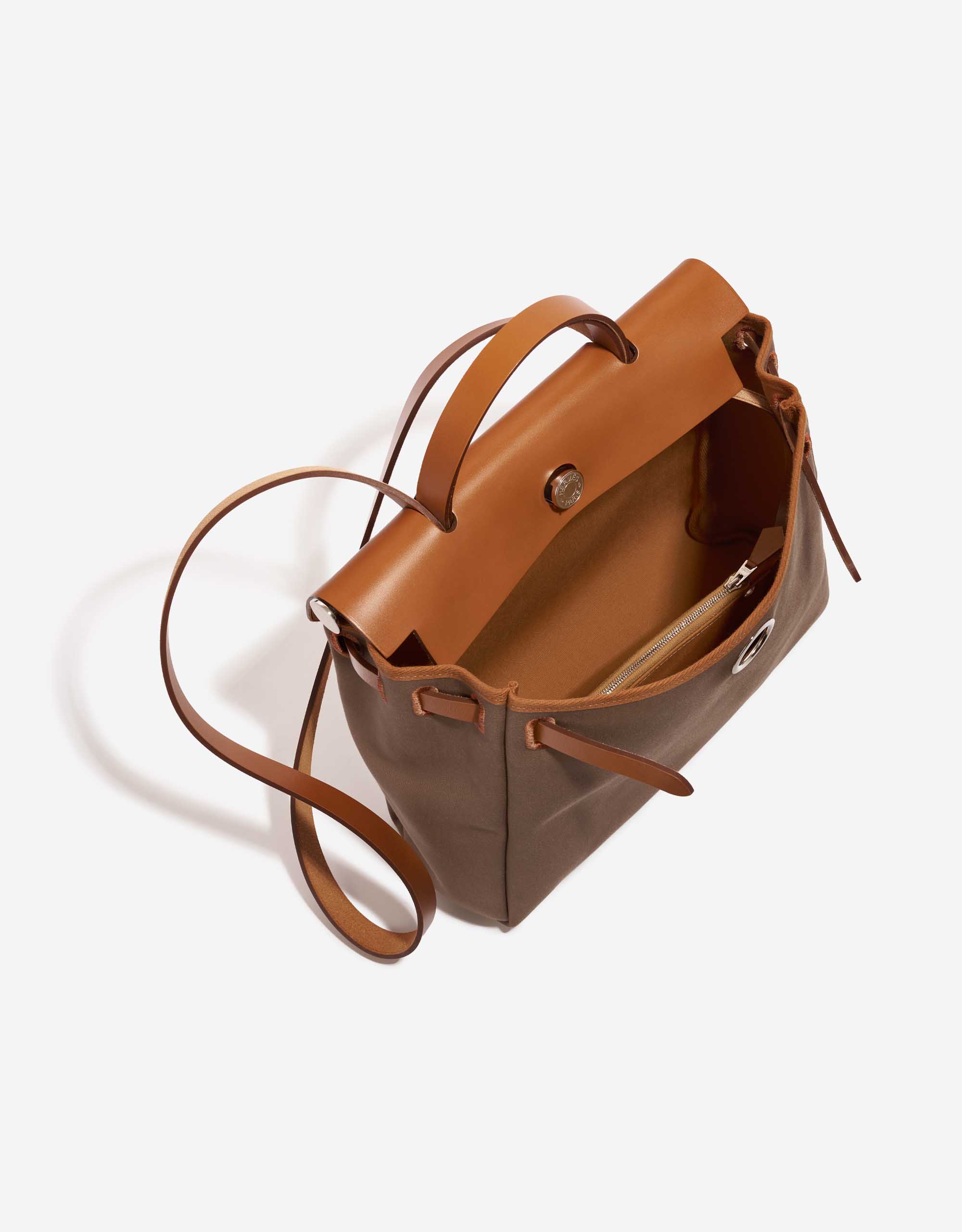 New HERMÈS Herbag Zip 31 bag Trench/Fauve Leather w/Canvas Brown/Khaki